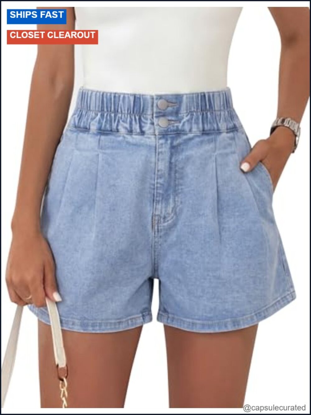 Womens Denim Shorts Elastic High Waisted Baggy Jean Short Stretchy Casual Wide